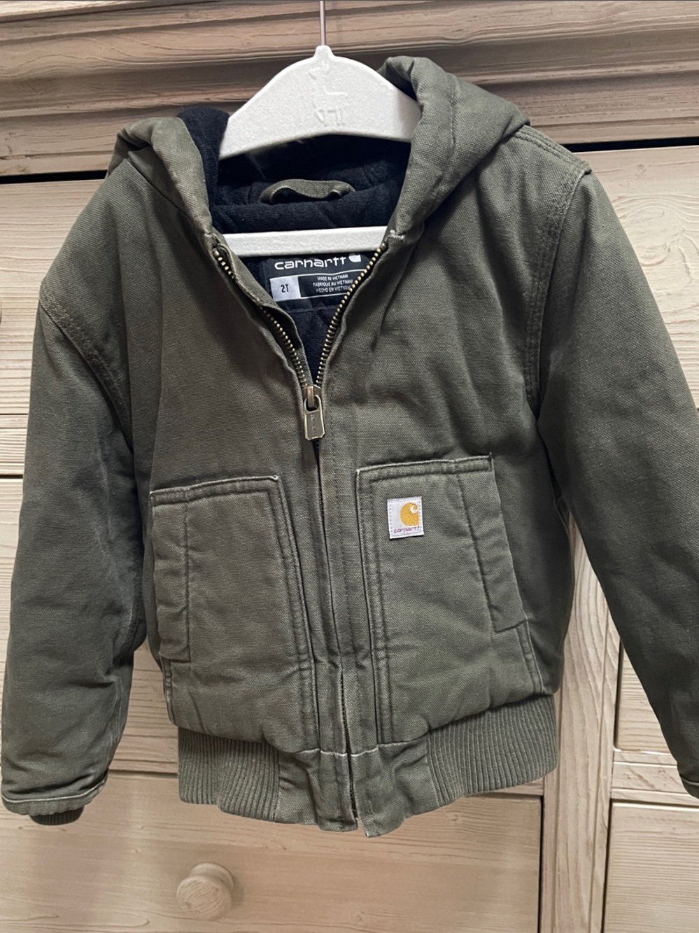 Carhartt Kids Olive Green Hooded Zip Work Jacket
